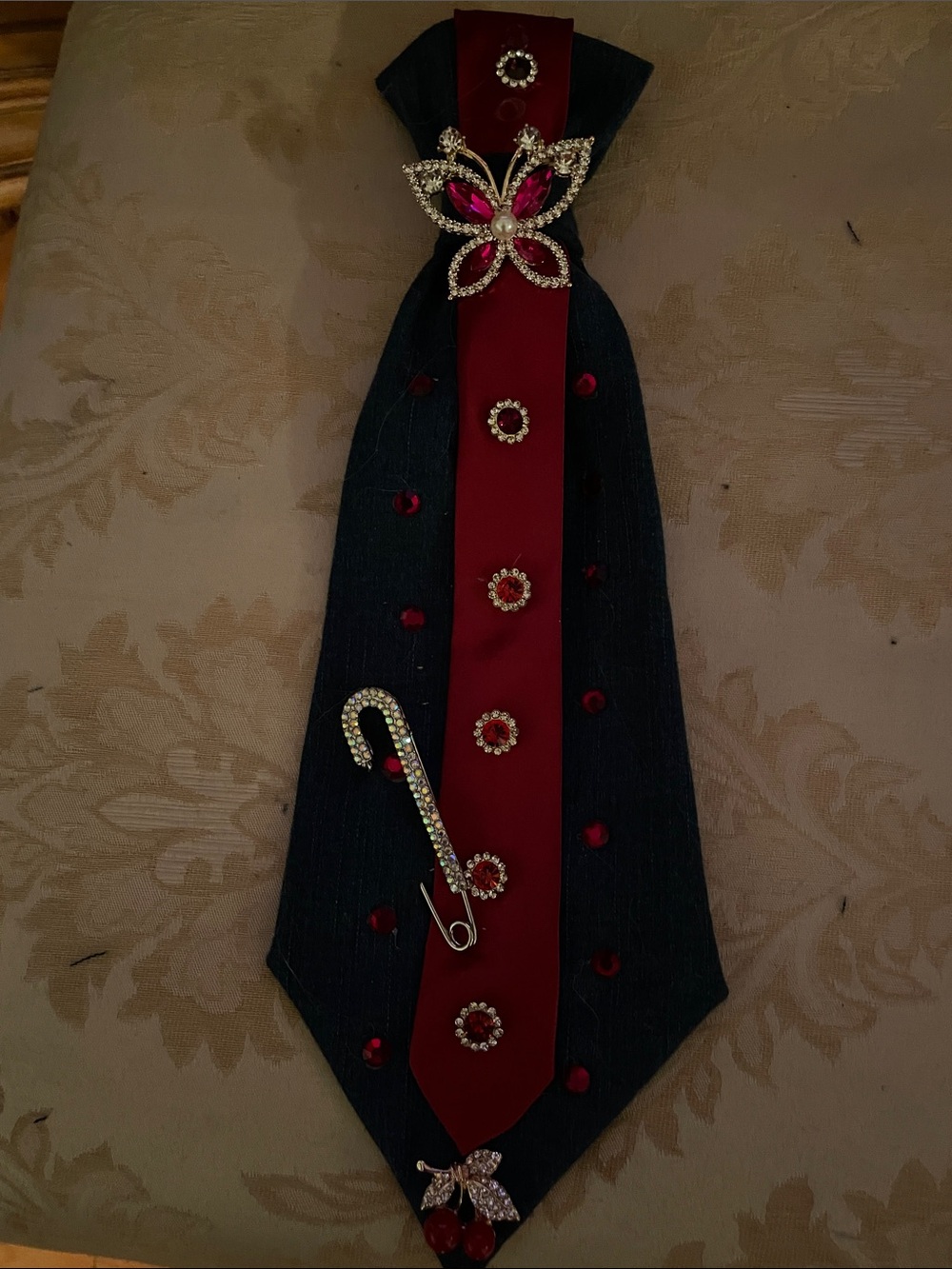 Elegant Navy blue and Burgundy Crystal Accent Brooch Set for Women
